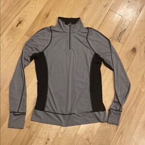 REVA Black with White Stripes Long Sleeve Workout Running Top 1/4 zip sz L